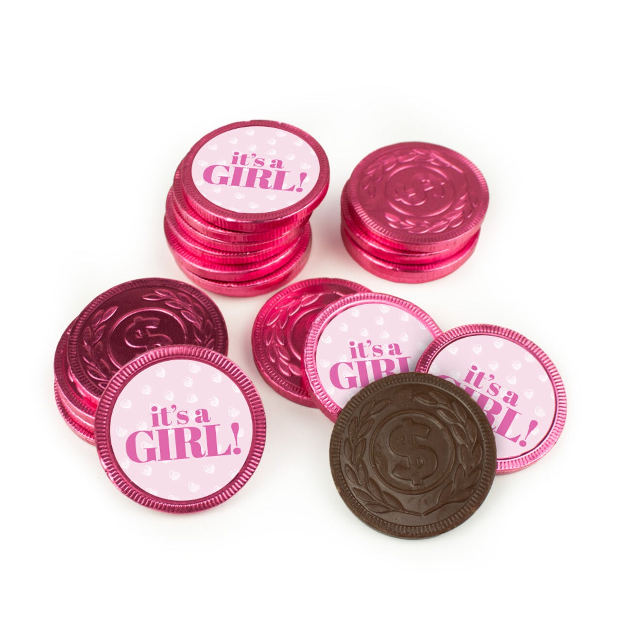80ct It's a Girl Baby Shower Candy Pink Chocolate Coins Party Favors (80 Pack) - By Just Candy